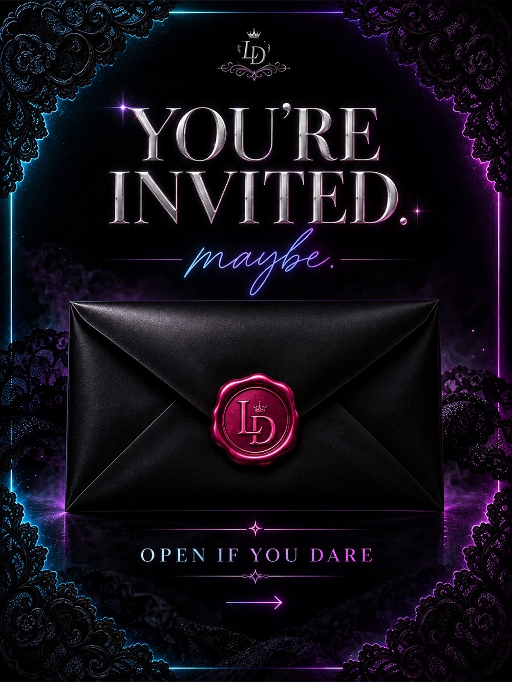 Black Invitation Envelope with Pink Wax Seal - You're Invited Party Invitation